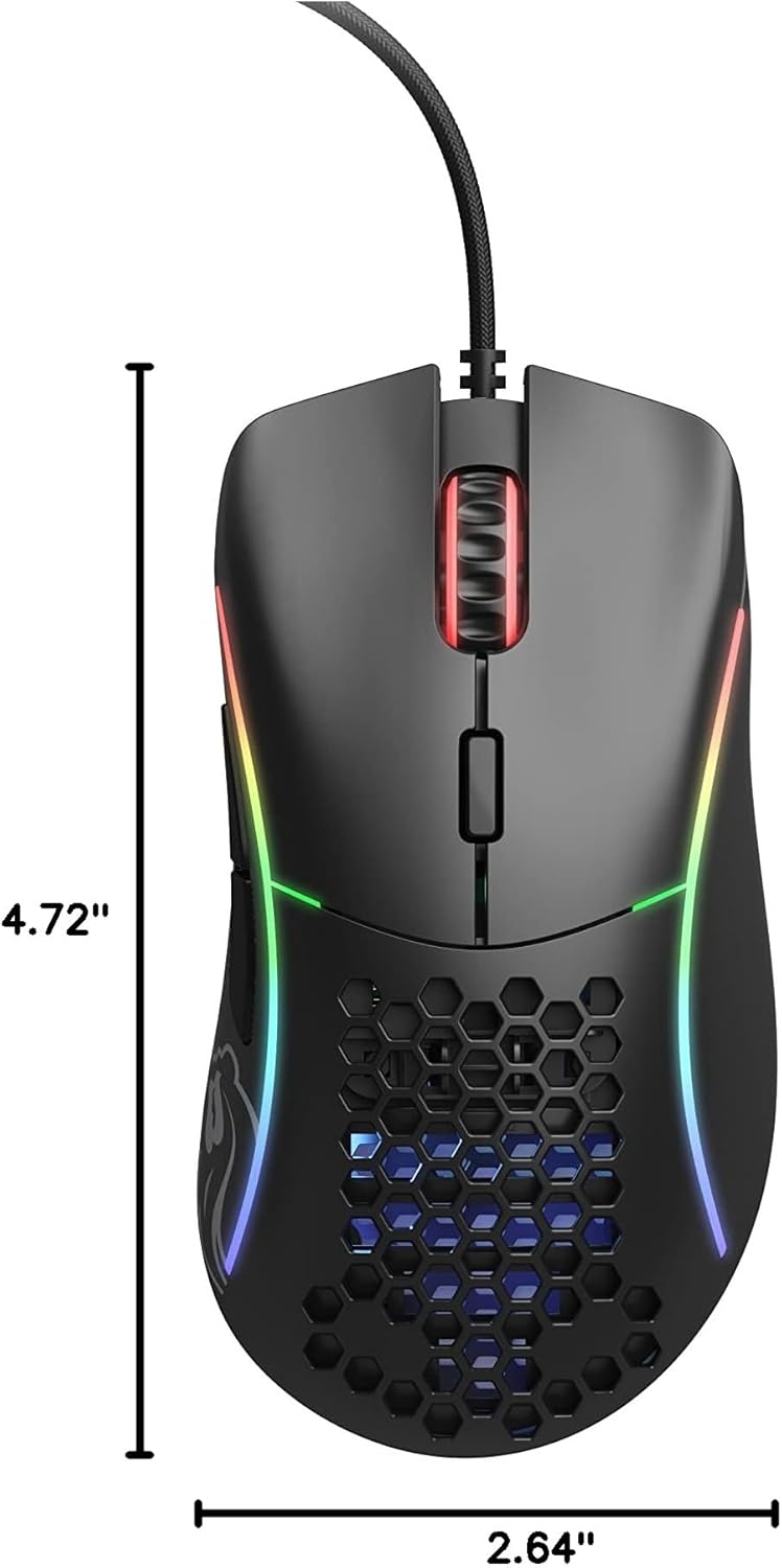 Glorious Model D- (Minus) Wired Gaming Mouse - 61g Superlight Honeycomb Design, RGB, Ergonomic, Pixart 3360 Sensor, Omron Switches, PTFE Feet, 6 Buttons