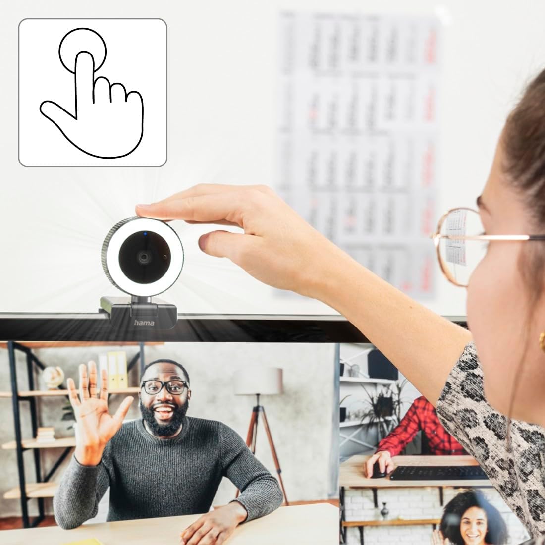 Hama C-850 Pro QHD 2K Webcam with LED Ring Light , Autofocus , Dual Microphones , Remote Control , Privacy Cover , USB Plug & Play for Streaming & Video Conferencing