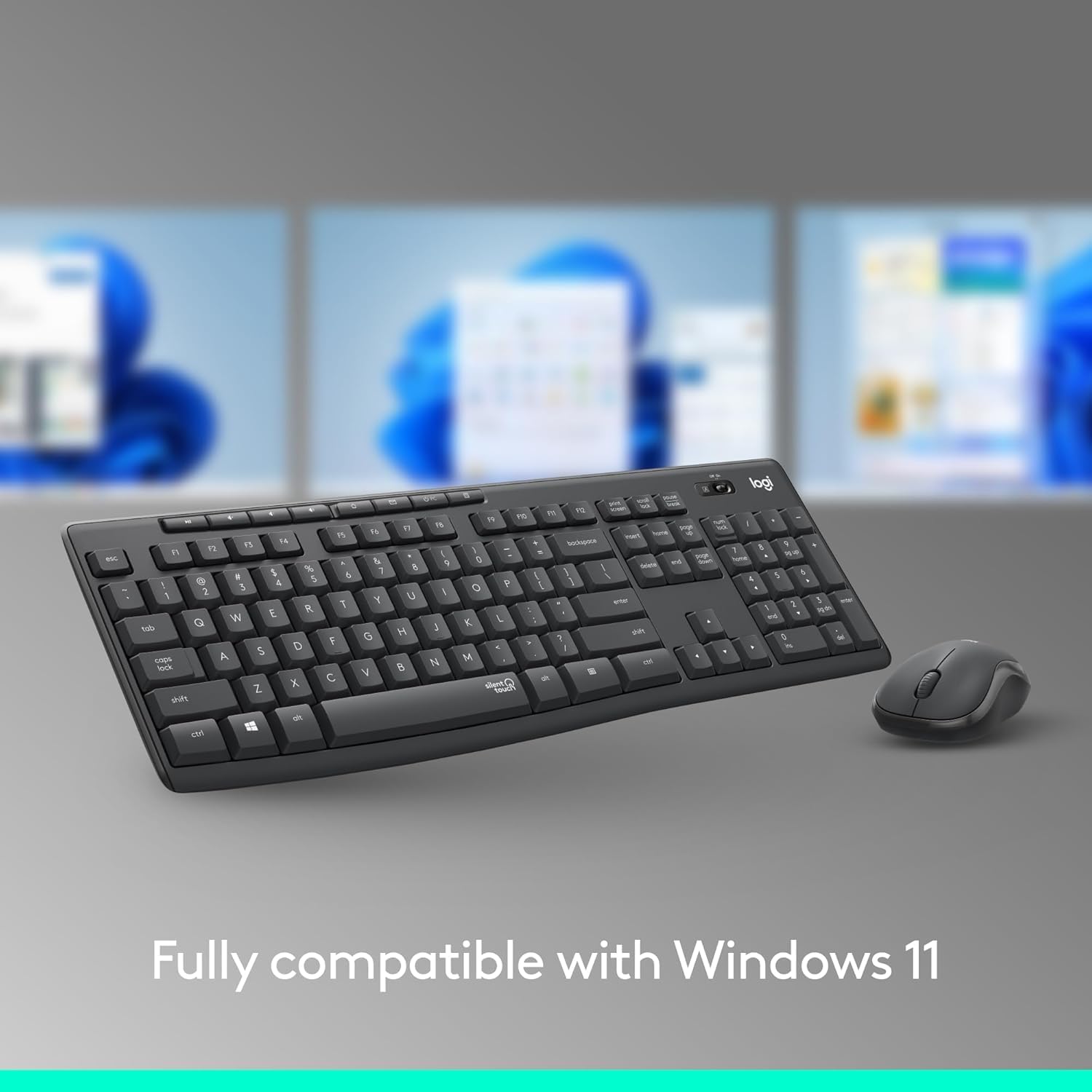 مجموعة لوحة مفاتيح وفأرة لاسلكية صامتة لوجيتك MK295، تقنية SilentTouch، لاسلكي 2.4 جيجاهرتز | لوحة مفاتيح كاملة الحجم مقاومة للانسكاب، فأرة بصرية بدقة 1000 نقطة في البوصة، مدى لاسلكي 10 أمتار، مستقبل USB نانو