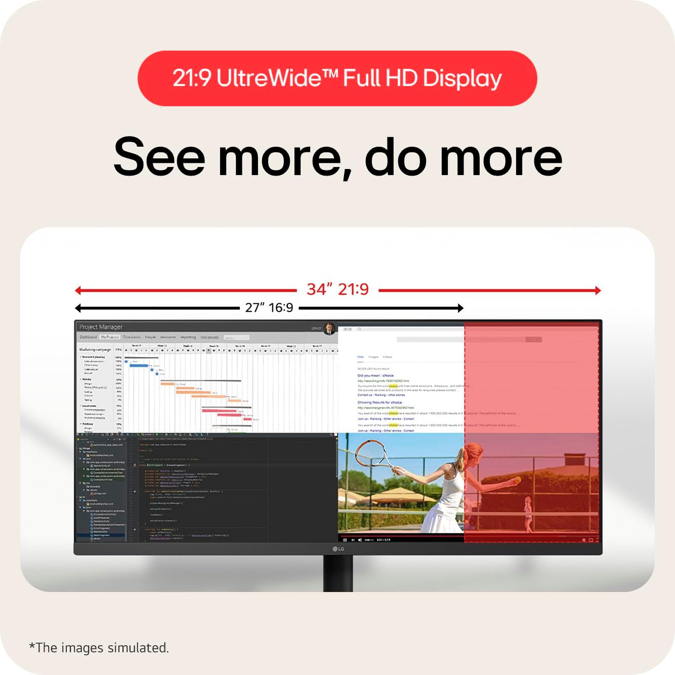 LG 34U511A-B 34″ UltraWide 21:9 WFHD IPS Monitor – 2560×1080, 100Hz, sRGB 99%