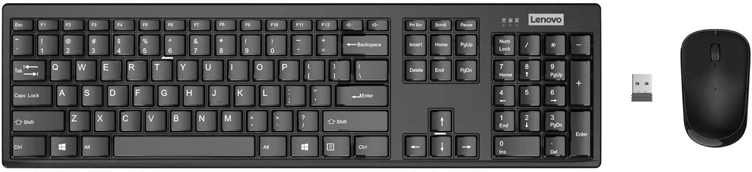 Lenovo 100 USB-A Wireless Combo – Slim Keyboard & Compact Mouse, 1600 DPI, Spill-Resistant, 10-Million Key Presses