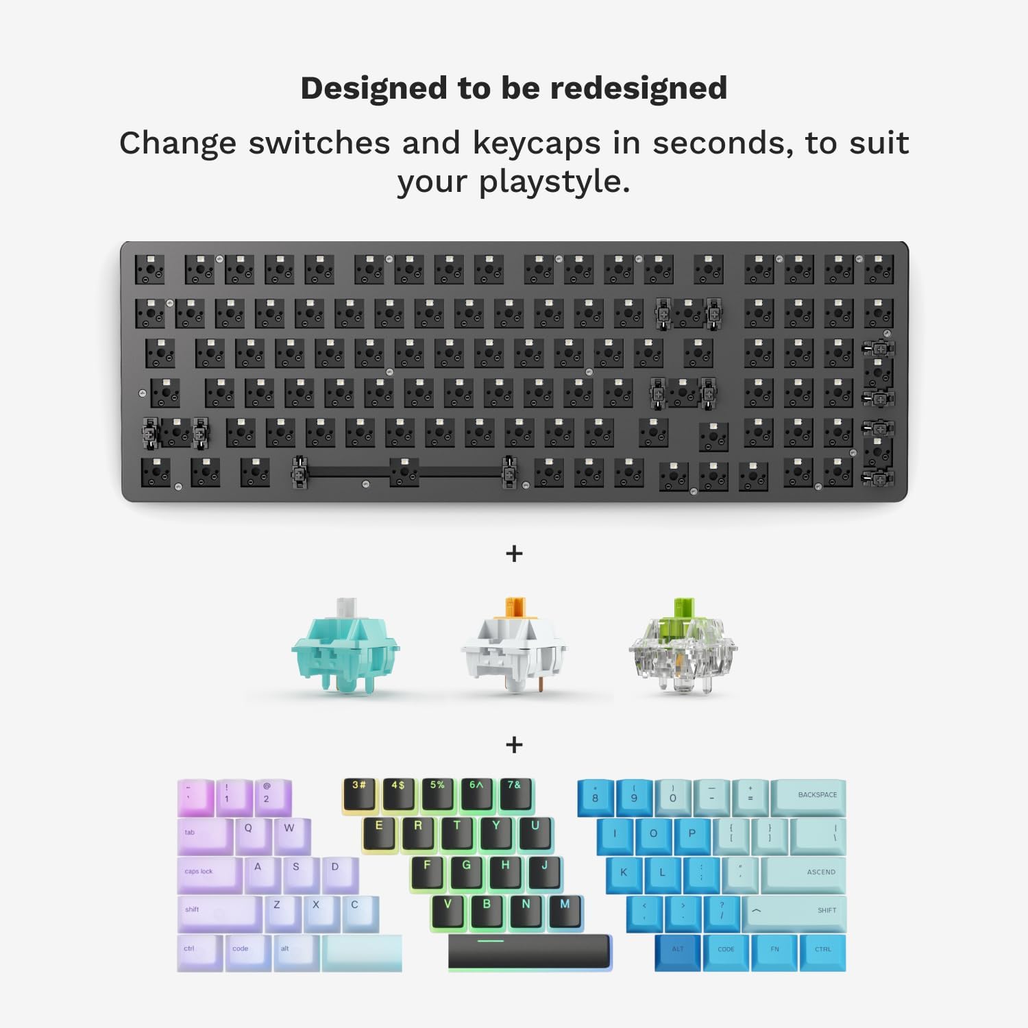 Glorious GMMK Mechanical Gaming Keyboard – Hot Swappable RGB Wired Keyboard, Modular Design, Full Size / TKL / Compact 60%, Custom Switch Support (Cherry, Gateron, Kailh), N-Key Rollover