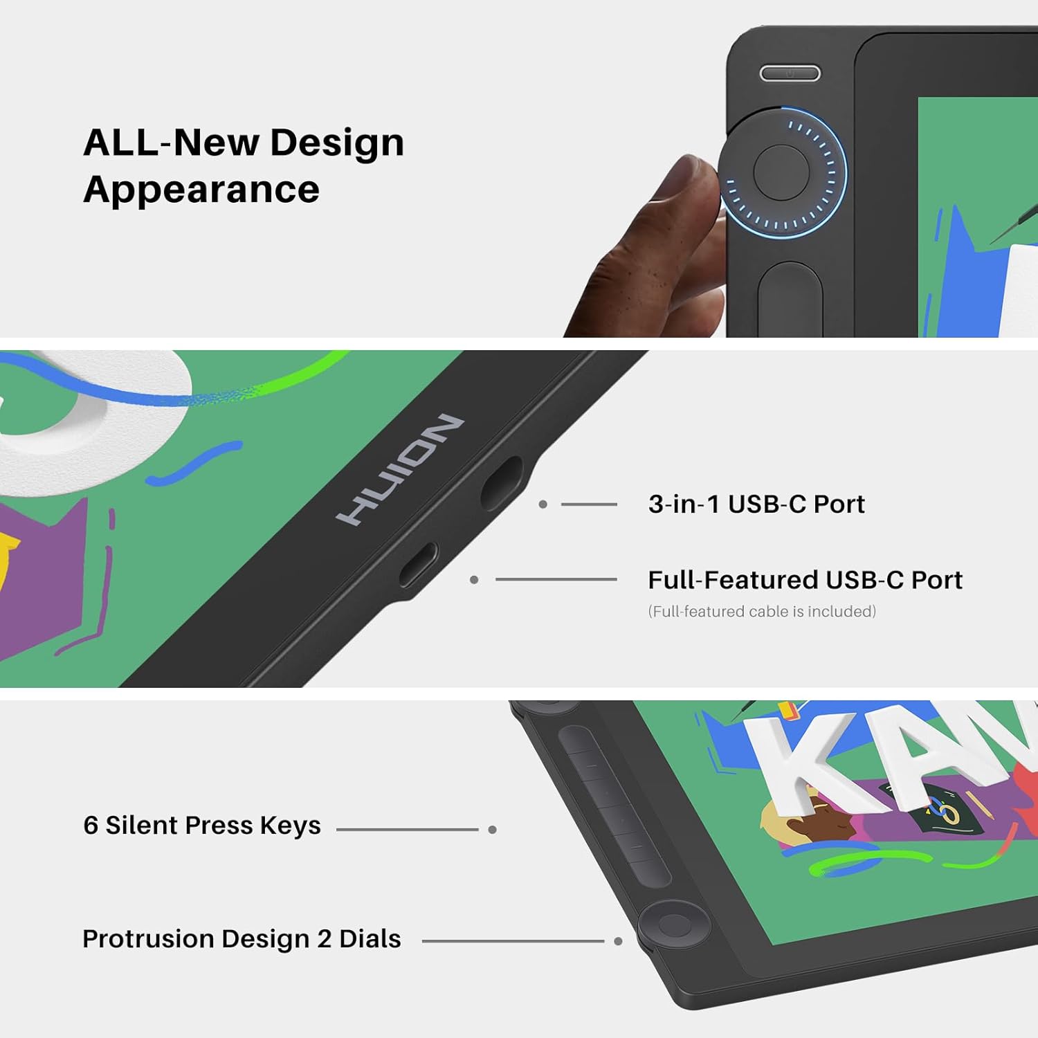 Huion Kamvas 16 (Gen 3) – 15.8″ 2.5K QHD Pen Display, Nano-Etched Canvas Glass, PenTech 4.0, Dual Dials, 99% sRGB