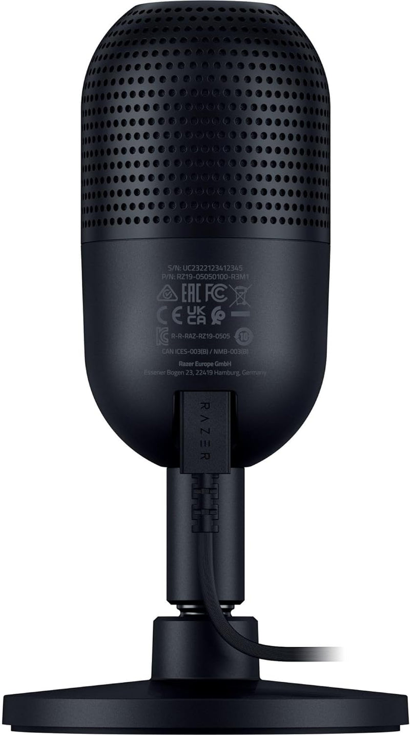 Razer Seiren V3 Mini USB Microphone: Condenser Mic - Supercardioid Pickup Pattern - Tap-to-Mute Sensor with LED Indicator - Shock Absorber - Ultra Compact - PC, Discord, OBS Studio, XSplit - Black