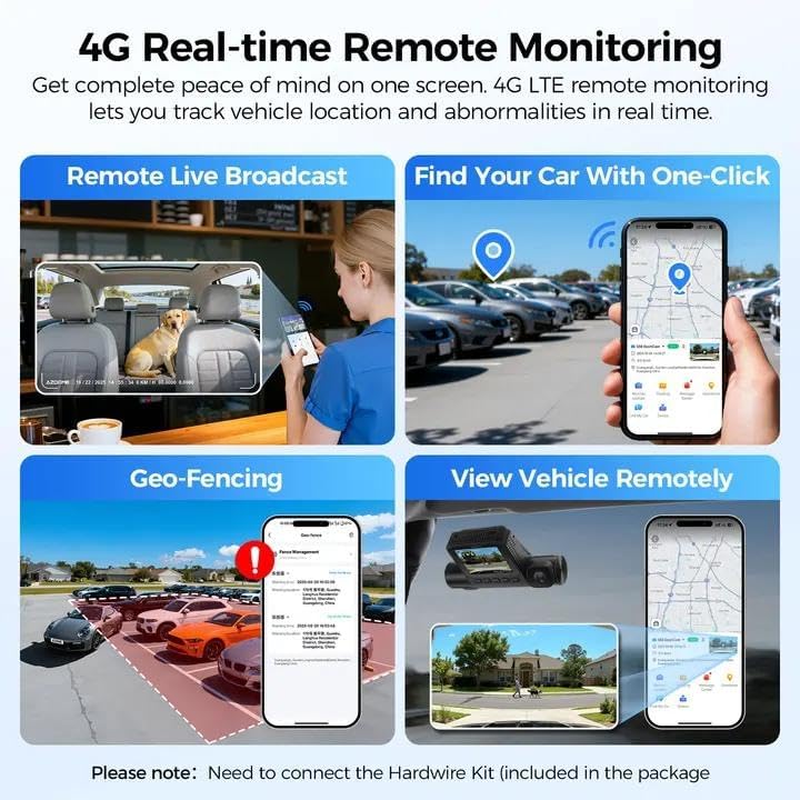 AZDOME S58 3 Channel 4K Dash Cam with 4G LTE, Front Rear & Inside Car Camera, 2K+1K+1K Recording, Built-in GPS & WiFi 6, Parking Mode, G-Sensor, WDR, Includes Hardwire Kit & OBD