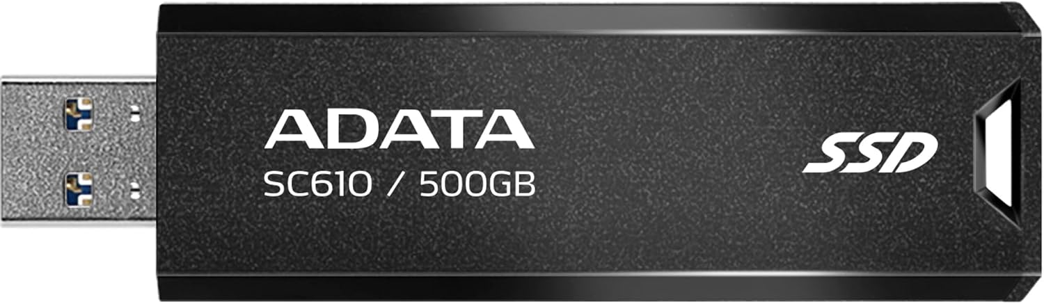 ADATA SC610 500GB External SSD , Up to 550MB/s Read Speed , USB 3.2 Gen 2 , Retractable USB-A Connector , Cable-Free Portable Storage , Black/Red , SC610-500G-CBK/RD