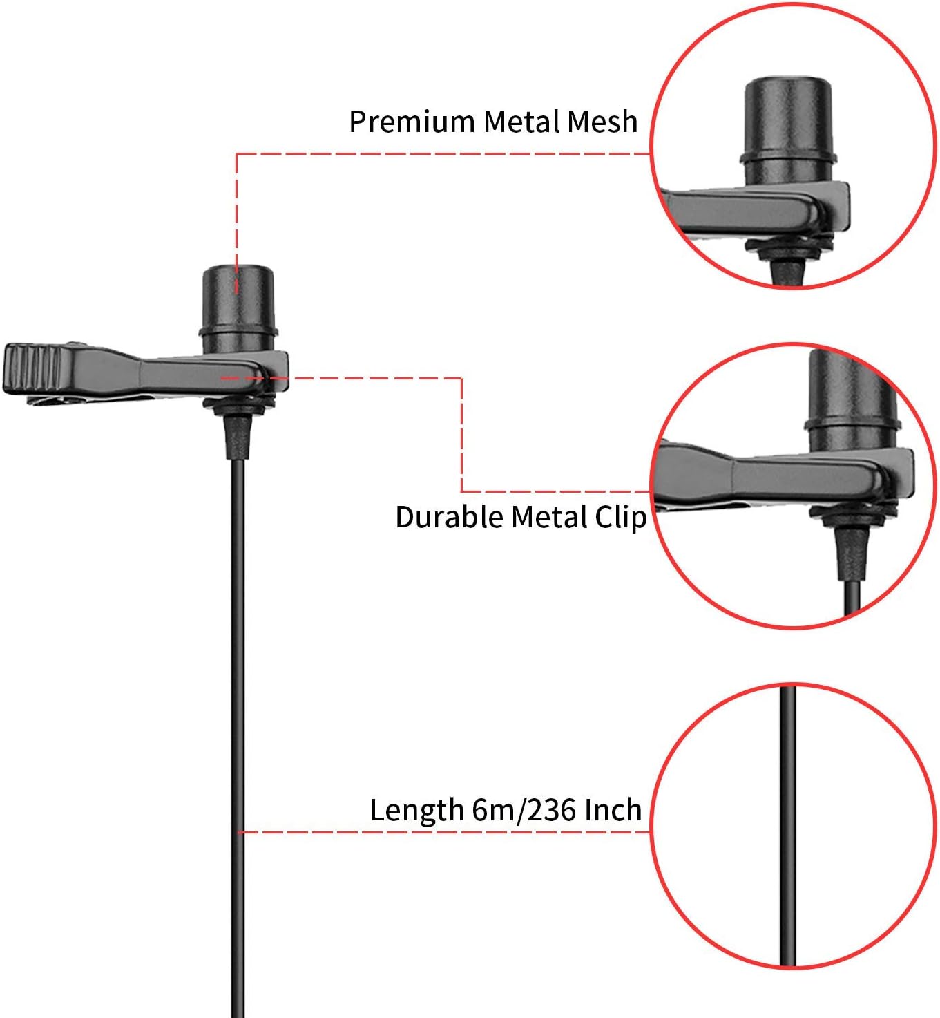ميكروفون BOYA BY-M1 Pro Lavalier - ميكروفون AUX بمشبك مع مخرج سماعة رأس مدمج للكاميرات والهواتف الذكية وأجهزة الكمبيوتر المحمولة