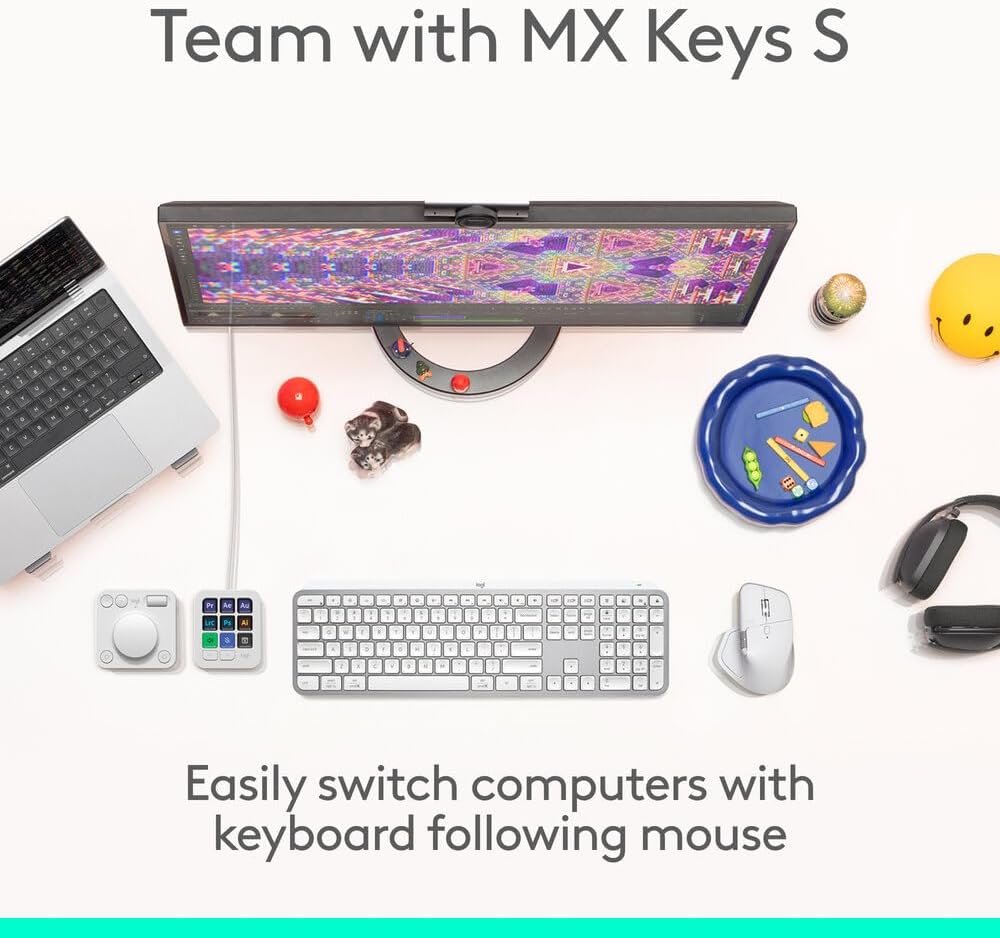 ماوس Logitech MX Master 4 اللاسلكي المتطور، ردود فعل لمسية قابلة للتخصيص، اختصارات حلقة الإجراءات، مستشعر Darkfield بدقة 8,000 نقطة لكل بوصة، تمرير MagSpeed، Bluetooth وLogi Bolt، رمادي فاتح