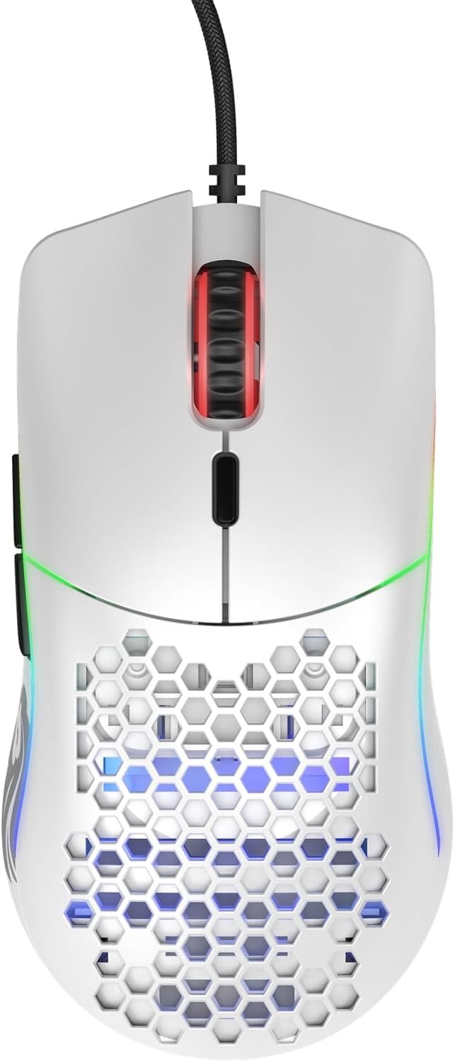 Glorious Model O- (Minus) Wired Gaming Mouse, 58g Superlight, Compact Size, Pixart 3360 Sensor, RGB, Honeycomb Design, Omron Switches, Ambidextrous – Matte White