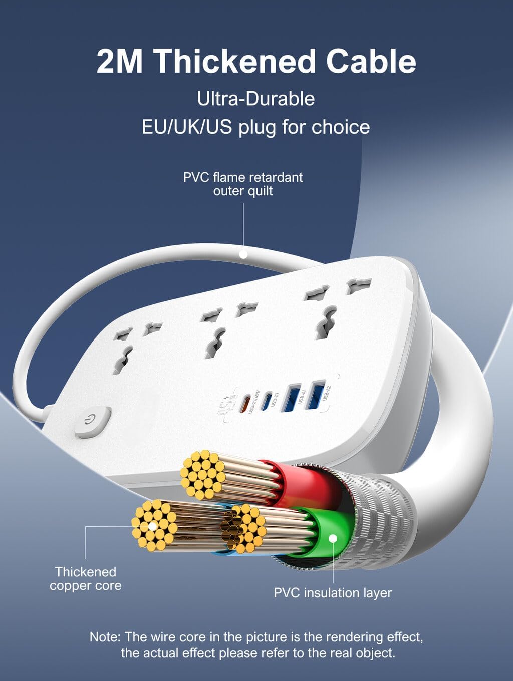 LDNIO SC6 Smart Power Strip 45W with 3 Universal Outlets & 4 USB Ports (USB-C PD) | 3250W Extension Socket, 2M Cable, Fast Charging, Multi-Protection, White