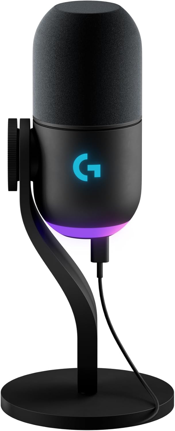 ميكروفون ألعاب ديناميكي Logitech G Yeti GX RGB - USB-C، Supercardioid، 24 بت/96 كيلو هرتز، LIGHTSYNC RGB، Blue VO!CE، عجلة تمرير Gain