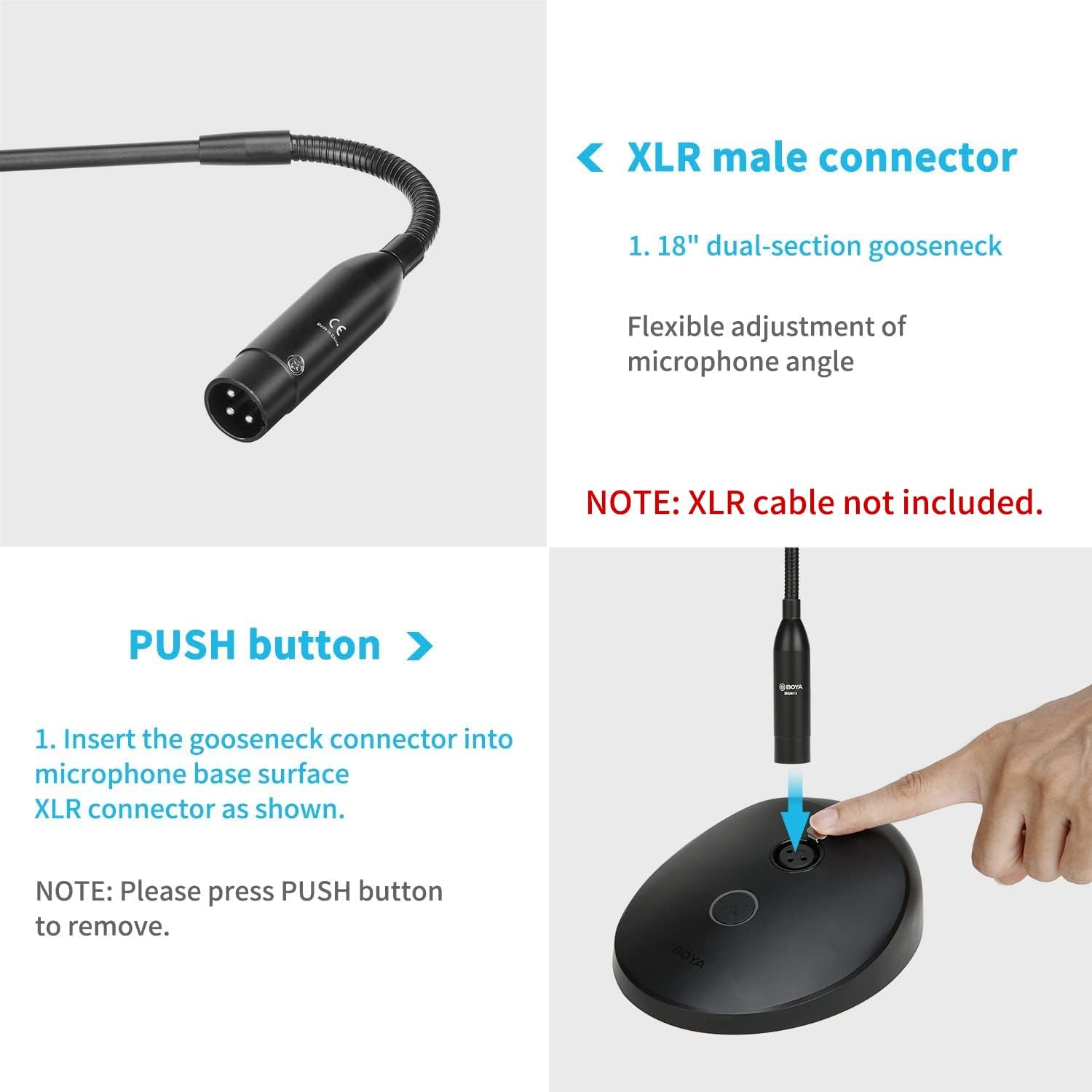 BOYA BY-GM18C 18" Desktop Gooseneck Condenser Microphone – Podium Mic with Mute Button, LED Indicator, XLR Connection, for Meetings, Video Conferences, Streaming & Lectures