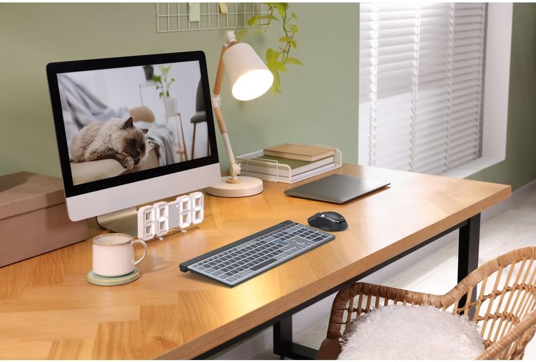 Hama WKM‑750 Multi‑Device Wireless Keyboard & Mouse Set – LED Backlit, 6‑Button Optical Mouse, Multi‑Device Bluetooth & 2.4 GHz RF Connectivity, Rechargeable, Ergonomic Design