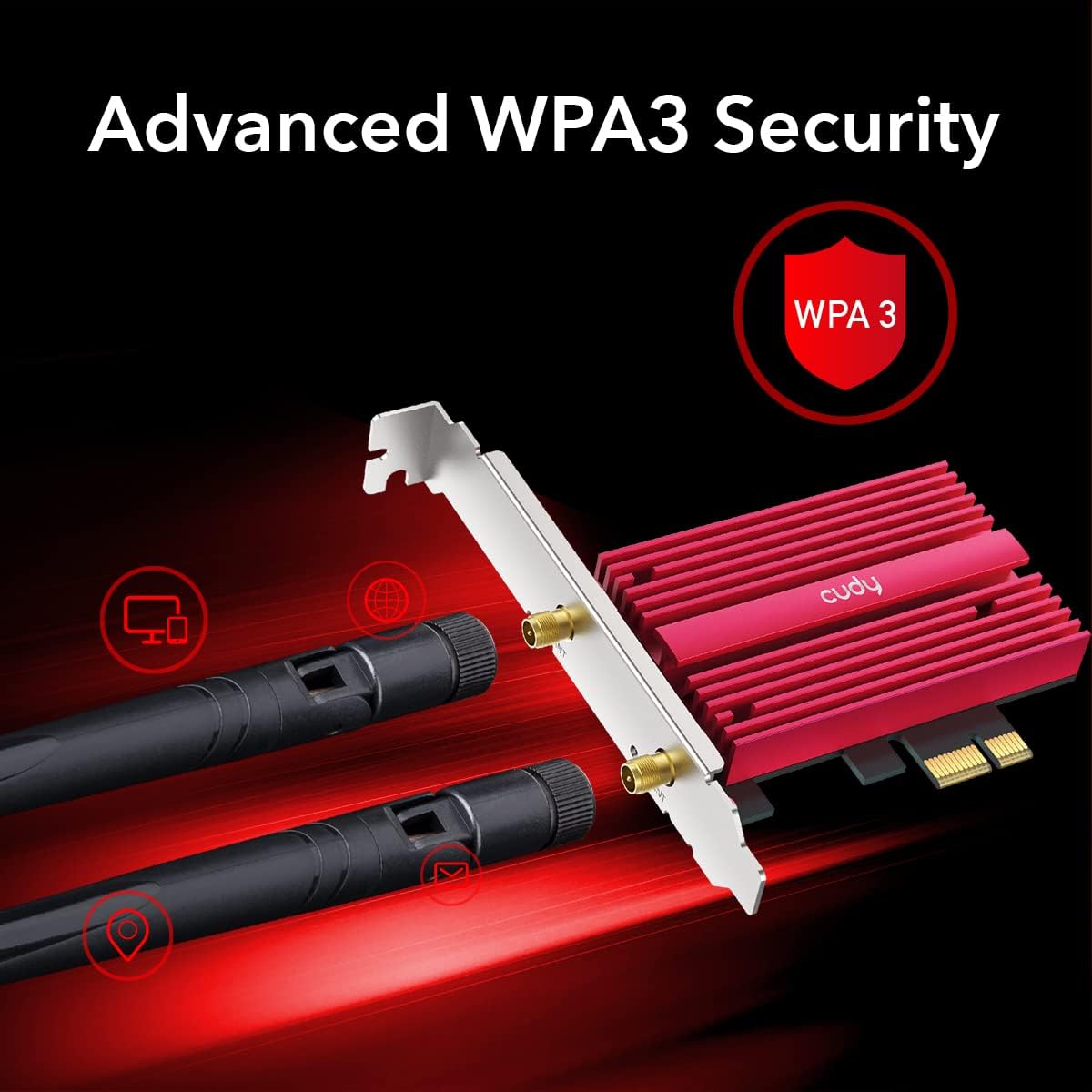 بطاقة شبكة Cudy AX5400 WiFi 6E PCIe للكمبيوتر الشخصي (WE3000S) – وحدة Intel AX210، ثنائية النطاق 2.4GHz/5GHz/6GHz، سرعة تصل إلى 5400Mbps، متوافقة مع Bluetooth 5.3 (5.2/5.0/4.0)، 802.11ax/ac/a/b/g/n، للألعاب منخفضة الكمون، تدعم Windows 11/10