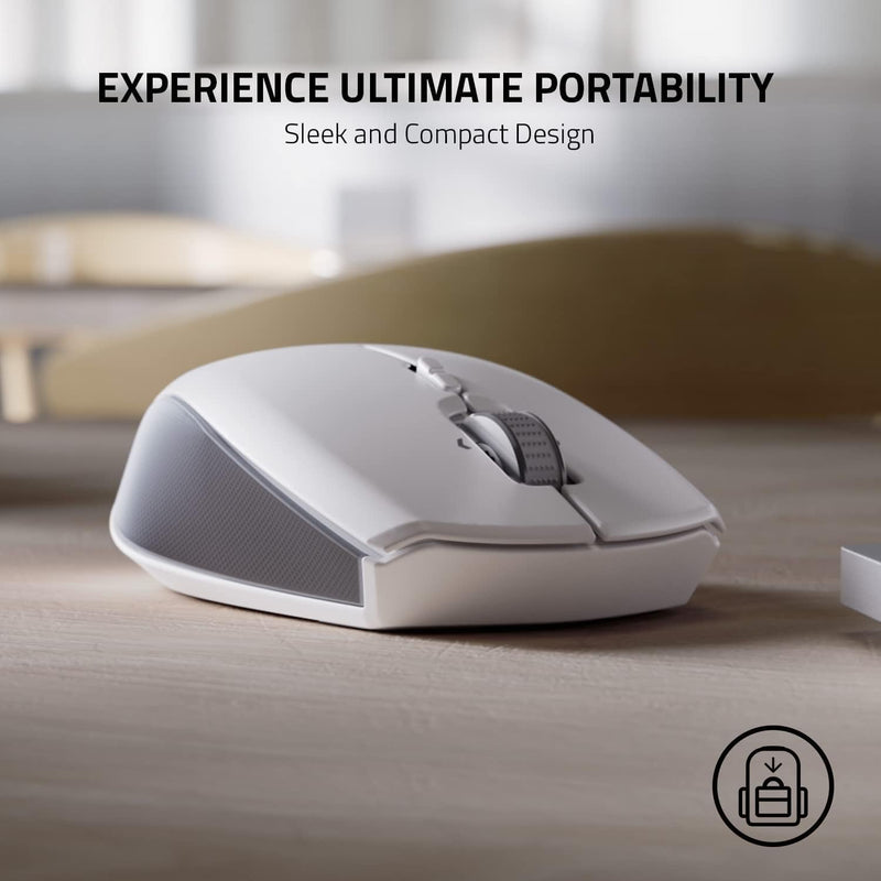 Razer Pro Click Mini Portable Wireless Mouse - Silent, Tactile, Mouse Clicks, Sleek & Compact Design Hyperscroll Technology, Productivity Dongle, 7 Programmable Buttons - White