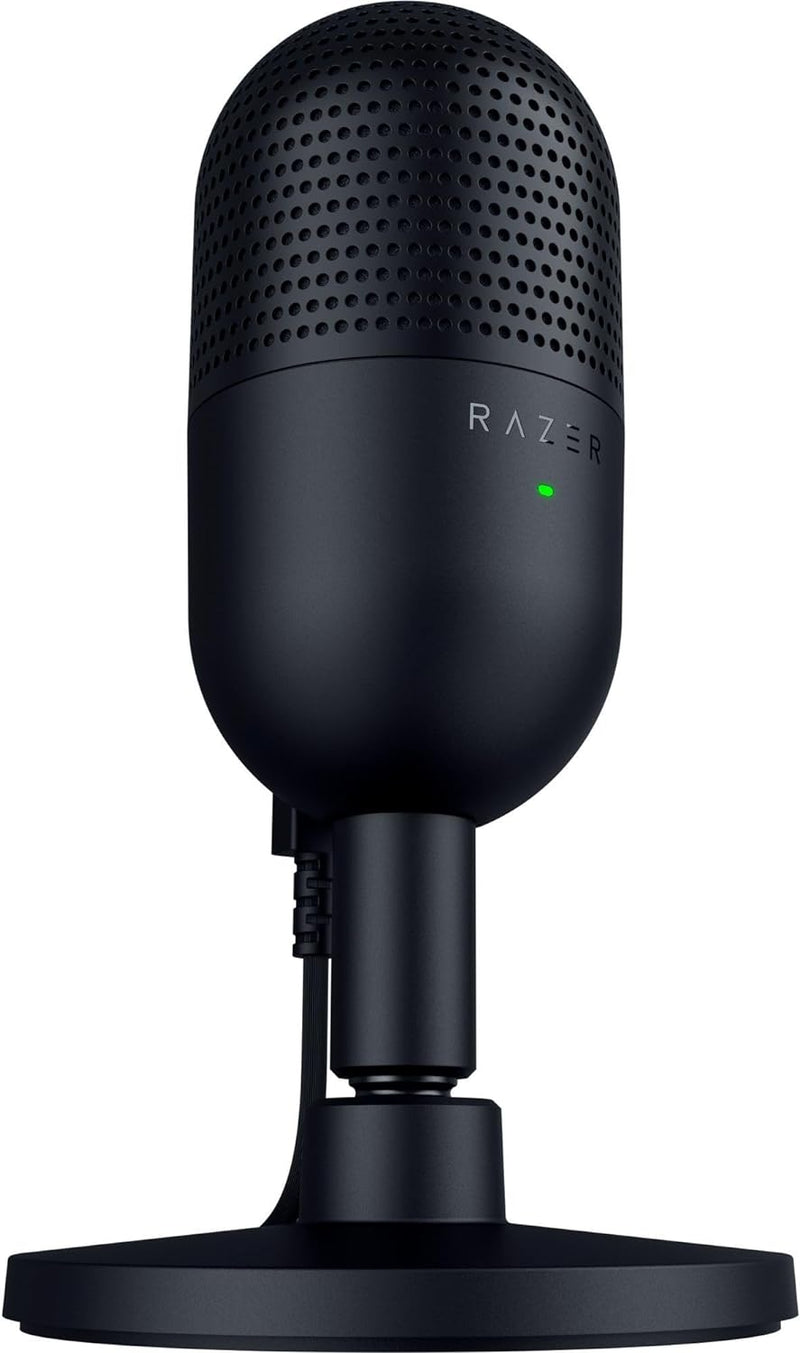 ميكروفون USB صغير Razer Seiren V3: ميكروفون مكثف - نمط التقاط فائق القلب - مستشعر النقر لكتم الصوت مع مؤشر LED - ممتص الصدمات - صغير الحجم للغاية - الكمبيوتر الشخصي، Discord، OBS Studio، XSplit - أسود