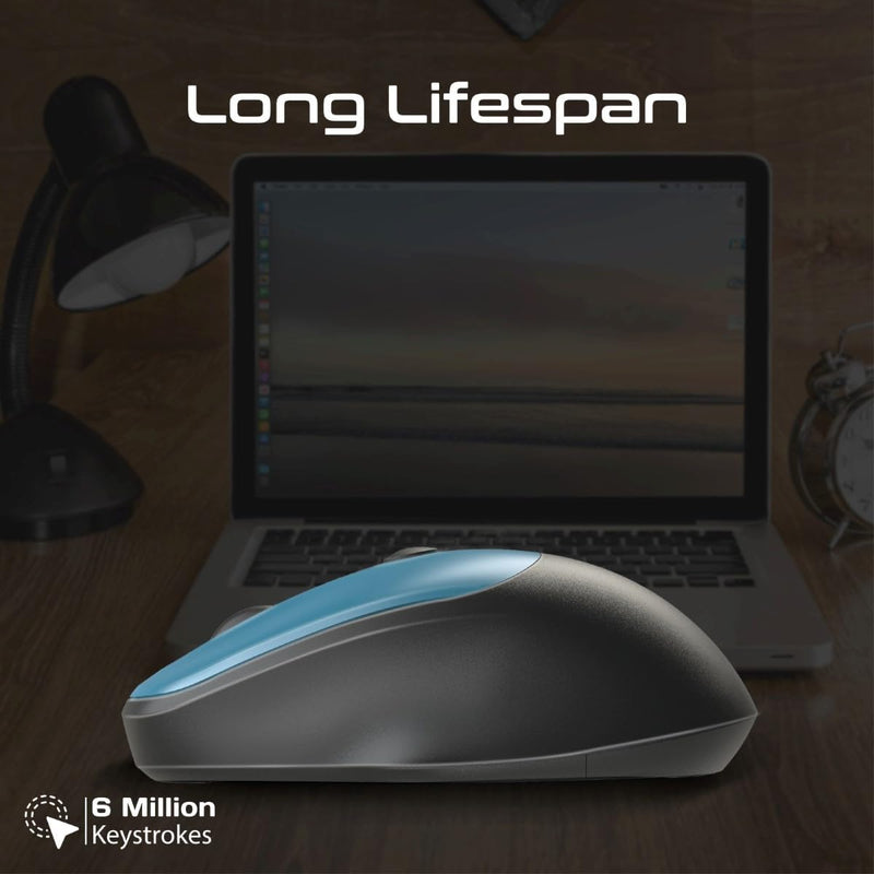 Promate Wireless Mouse, EZGrip Ergonomic Ambidextrous 2.4GHz Mice, Adjustable 1600DPI, 6 million Keystrokes, Nano USB Receiver, 10m Range, 120-hour Working Time for Laptops, PC
