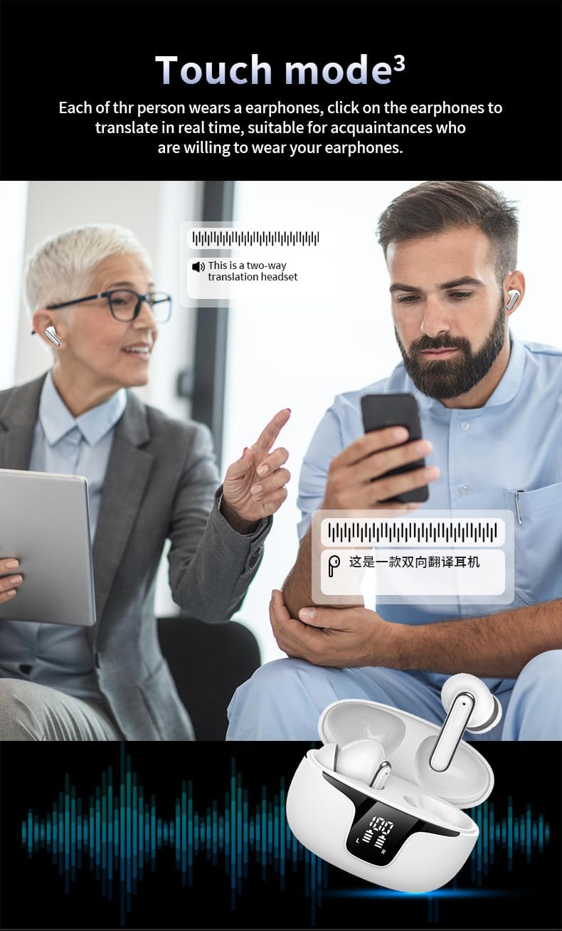 سماعات أذن الترجمة بالذكاء الاصطناعي VORMOR V19، 150 لغة، ترجمة فورية ثنائية الاتجاه، Bluetooth 5.4، ترجمة فورية متزامنة