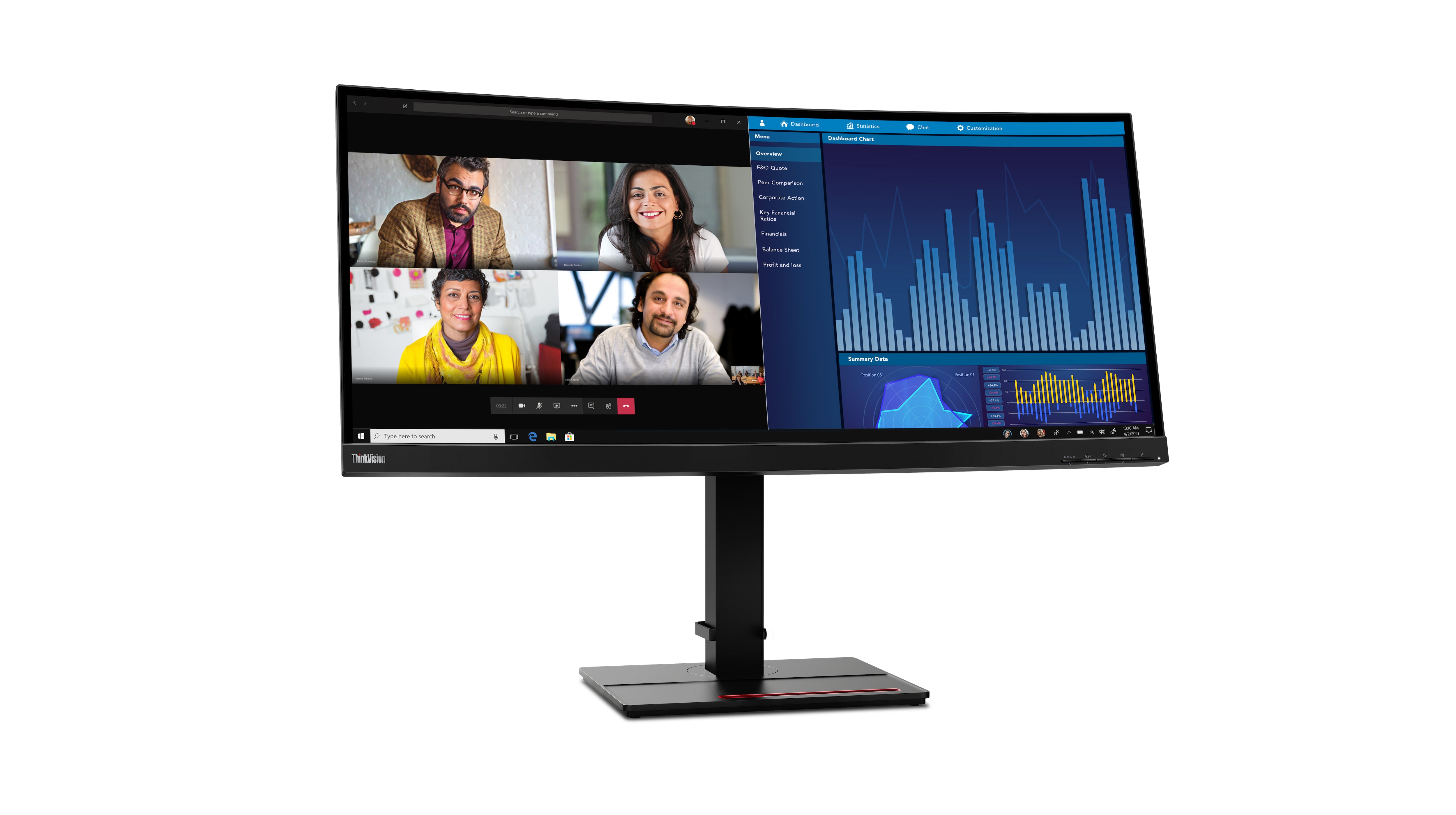 شاشة Lenovo ThinkVision P34w‑20 منحنية مقاس 34.1 بوصة بدقة WQHD IPS ودقة 3440×1440، و99% من ألوان sRGB، ومنفذ USB-C 100 وات PD، وKVM، وHDR10، وزمن استجابة 4 مللي ثانية، وتردد 60 هرتز