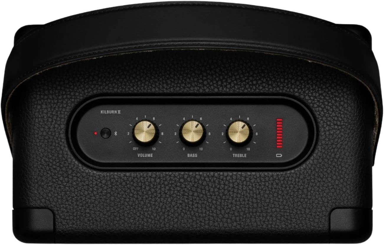 Marshall Kilburn II Portable Bluetooth Speaker , 20+ Hours Playtime , 36W True Stereophonic 360° Sound , Bluetooth 5.0 aptX , IPX2 Water-Resistant , Bass & Treble Controls , Carry Strap