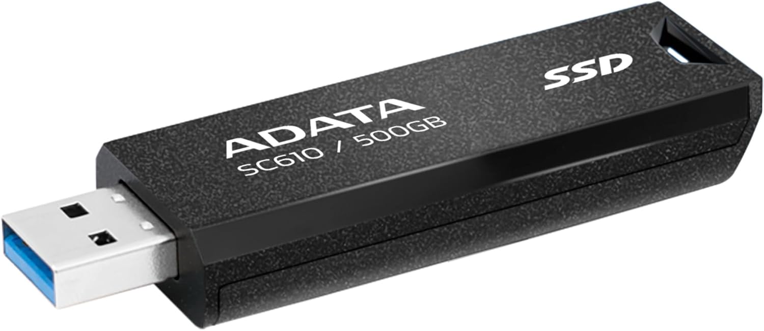 ADATA SC610 500GB External SSD , Up to 550MB/s Read Speed , USB 3.2 Gen 2 , Retractable USB-A Connector , Cable-Free Portable Storage , Black/Red , SC610-500G-CBK/RD