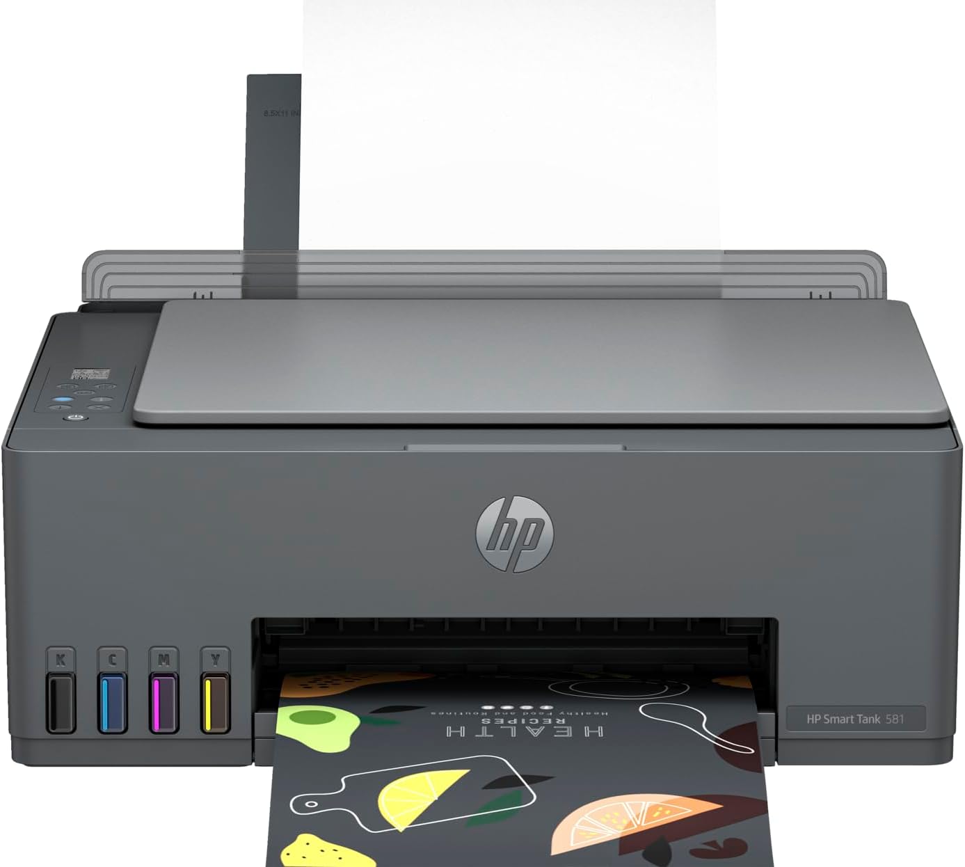 طابعة HP Smart Tank 581 اللاسلكية متعددة الإمكانات، طباعة، مسح ضوئي، نسخ، طباعة حتى 6000 صفحة باللون الأسود أو 6000 صفحة ملونة - رمادي