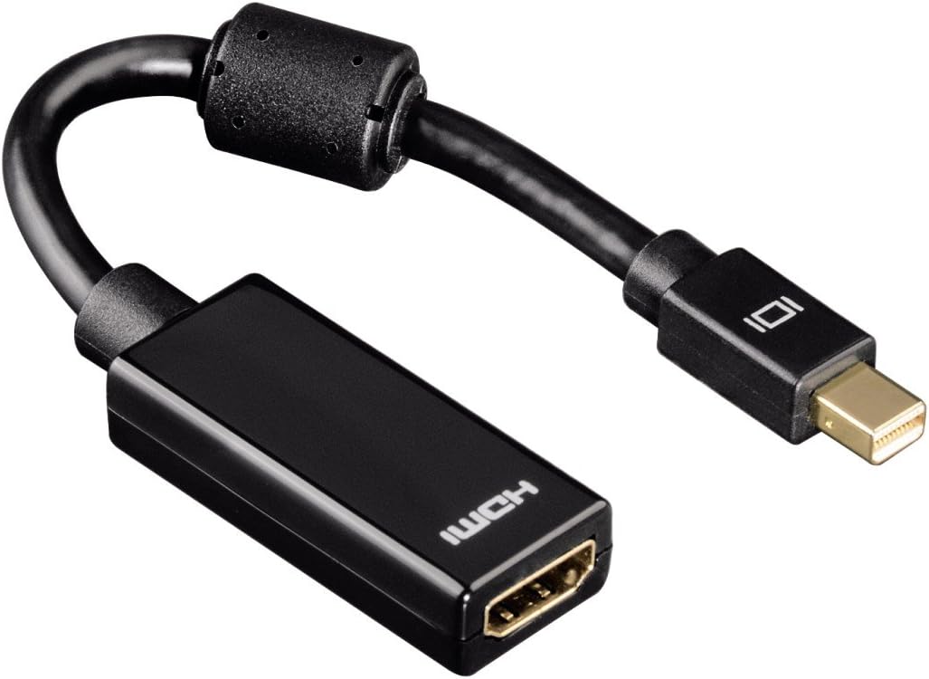 Hama 54560 Mini DisplayPort to HDMI Adapter , Full HD 1080p , Mini DisplayPort Male to HDMI Female , Thunderbolt Compatible , Gold-Plated Connector – Black