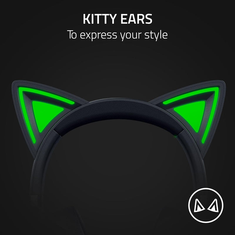 Razer Kraken Kitty V2 - سماعة رأس سلكية RGB مع أذنين كيتي (إضاءة تفاعلية، ميكروفون قلبي فائق الوضوح، مشغلات Triforce 40 مم، صوت محيطي 7.1) أسود