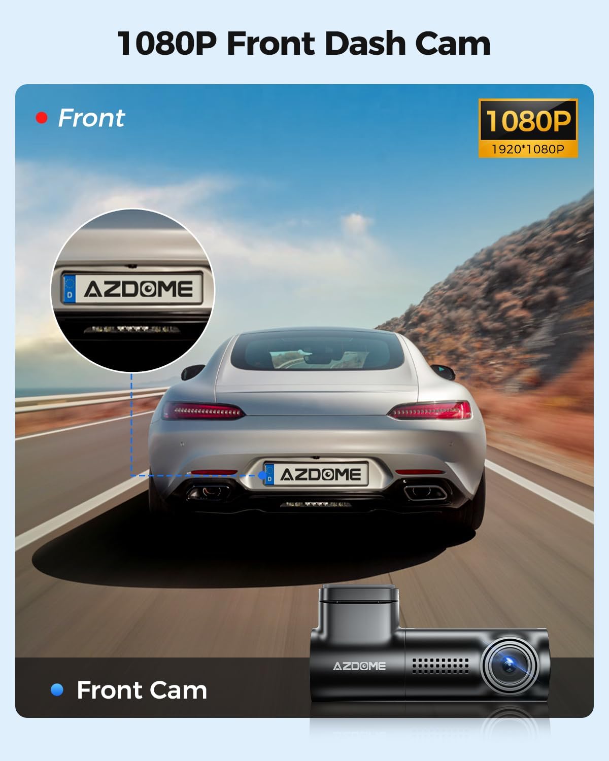 AZDOME M330 1080P WiFi Dash Cam – Front Car Camera with 0.96" Screen, Voice Control, Night Vision, G-Sensor, 24H Parking Mode, Loop Recording, Supports up to 128GB