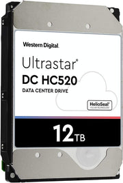 قرص صلب داخلي WD Ultrastar DC HC520 بسعة 12 تيرابايت، مقاس 3.5 بوصة، سرعة 7200 دورة في الدقيقة، واجهة SATA بسرعة 6 جيجابت/ثانية، ذاكرة تخزين مؤقت 256 ميجابايت، تخزين مركز بيانات مملوء بالهيليوم، الطراز HUH721212ALE600