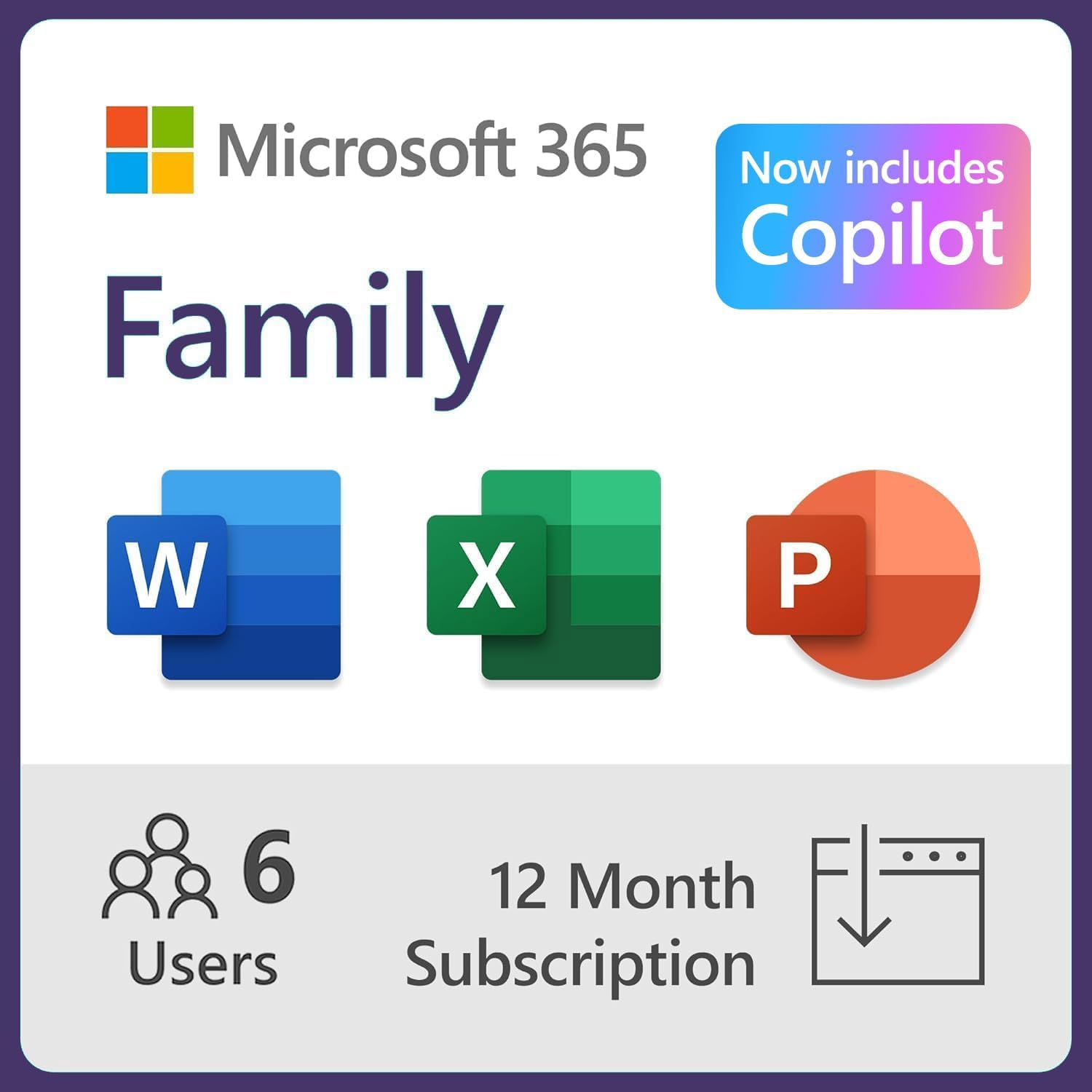 Microsoft 365 Family – 1-Year Auto-Renewing Subscription, 6 User, AI-Enhanced Apps + Cloud Storage