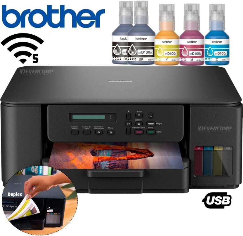 Brother DCP‑T530DW Wireless Ink‑Tank All‑in‑One Printer – Print/Scan/Copy, Duplex, Wi‑Fi, High‑Yield Ink, Compact Design