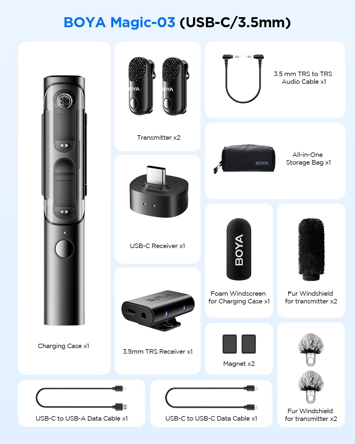 BOYA Magic-03 Wireless Lavalier Microphone , 2.4GHz Wireless , Up to 100m Range , 30H Battery Life , Safety Track & Limiter , USB-C for Android, iPhone 15/16, Camera & Camcorder , Mini Clip-On Mic