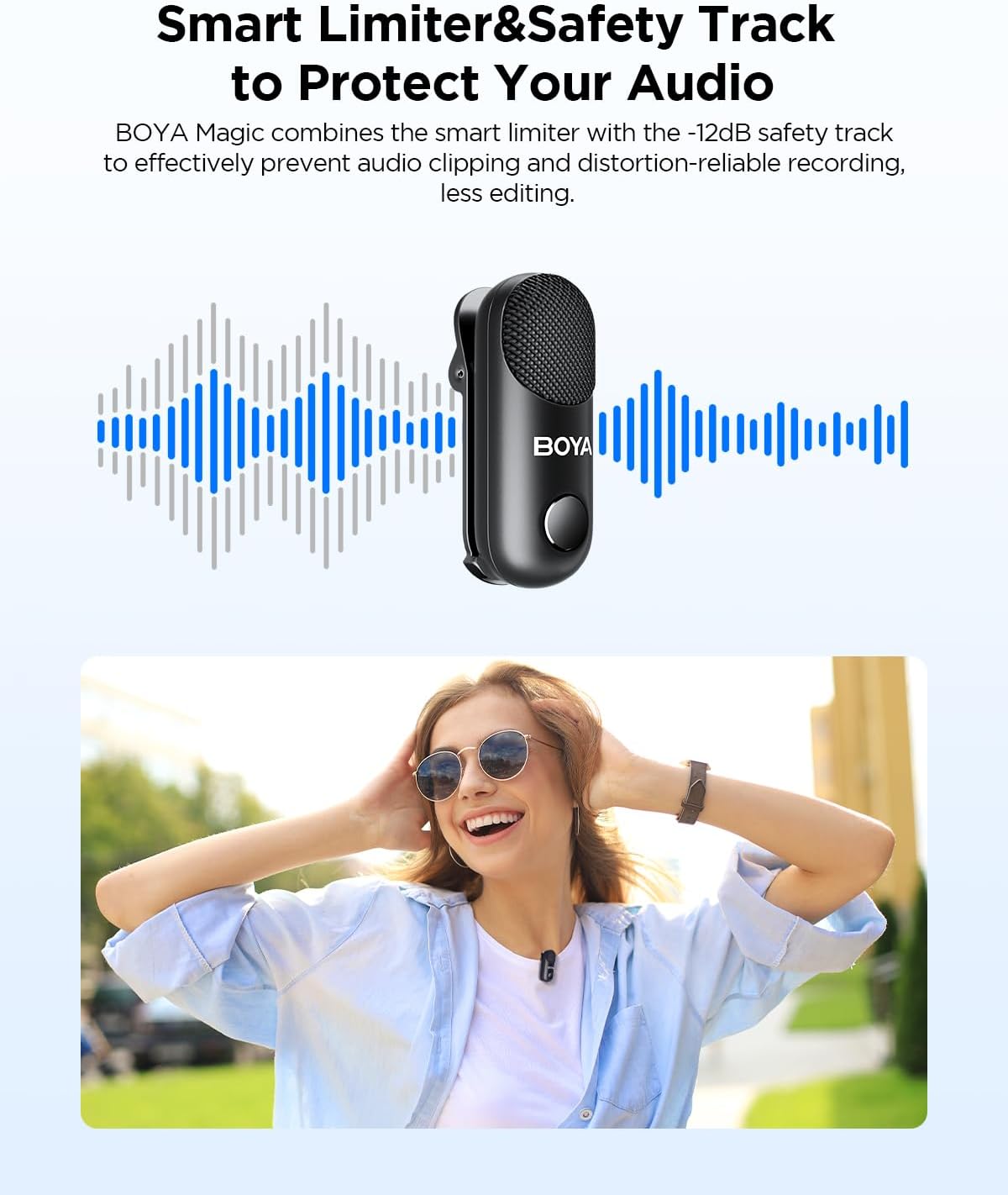 BOYA Magic-03 Wireless Lavalier Microphone , 2.4GHz Wireless , Up to 100m Range , 30H Battery Life , Safety Track & Limiter , USB-C for Android, iPhone 15/16, Camera & Camcorder , Mini Clip-On Mic