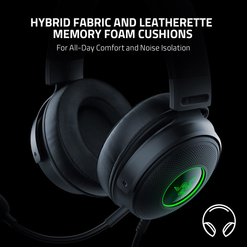 Razer Kraken V3 – Wired USB Gaming Headset with THX Spatial Audio, TriForce 50mm Drivers, Chroma RGB, and Oval Memory Foam Cushions