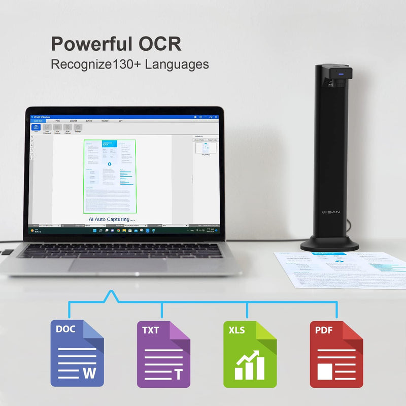 VIISAN DL8 Innovative Document Scanner, USB Book Scanner with Asymmetric Lighting Tech, OCR Auto-Flatten & Deskew, 13MP Document Camera for Desktop/Laptop, Capture Size A3, Works with Windows & macOS