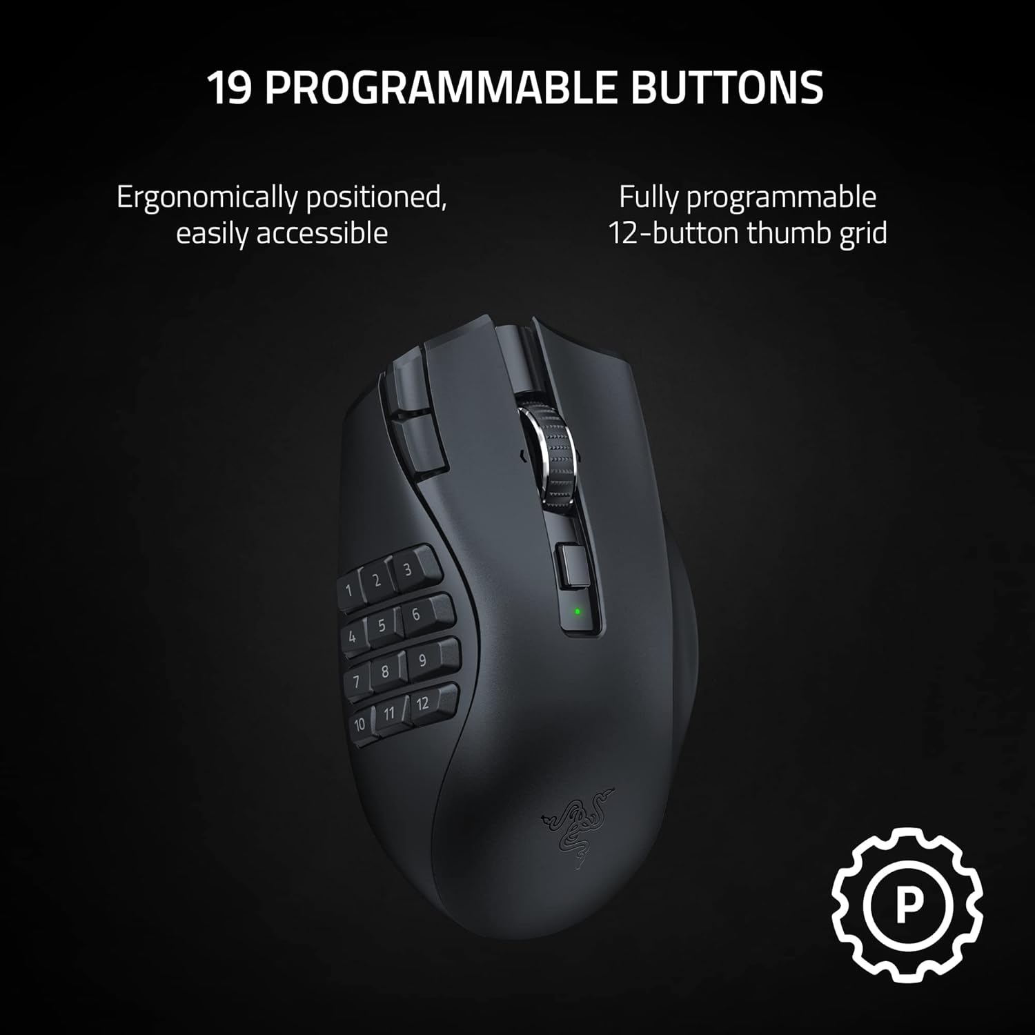 Razer Naga V2 HyperSpeed Wireless MMO Mouse – 19 Programmable Buttons, Focus Pro 30K Sensor, HyperSpeed 2.4 GHz + Bluetooth, 250 h Battery