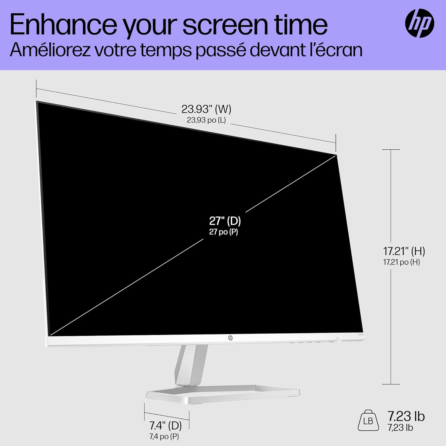 شاشة HP Series 5 مقاس 27 بوصة FHD، شاشة Full HD (1920 × 1080)، لوحة IPS، 99% sRGB، نسبة تباين 1500:1، 300 شمعة، راحة العين مع شهادة Eyesafe، 527sa 