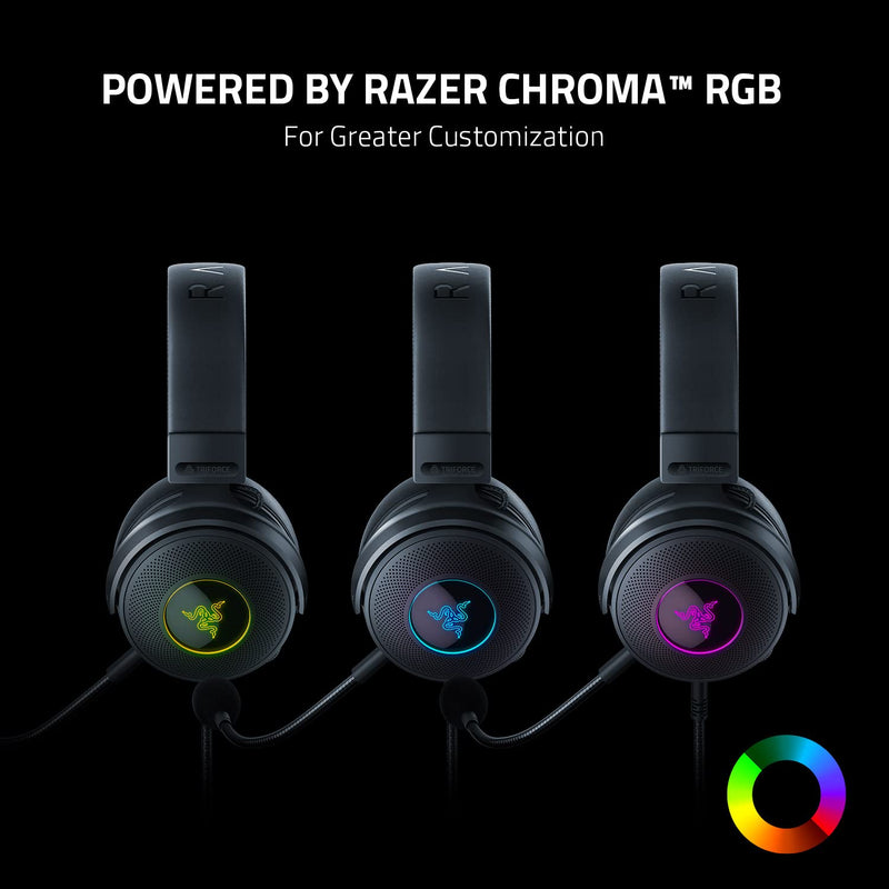 Razer Kraken V3 – Wired USB Gaming Headset with THX Spatial Audio, TriForce 50mm Drivers, Chroma RGB, and Oval Memory Foam Cushions