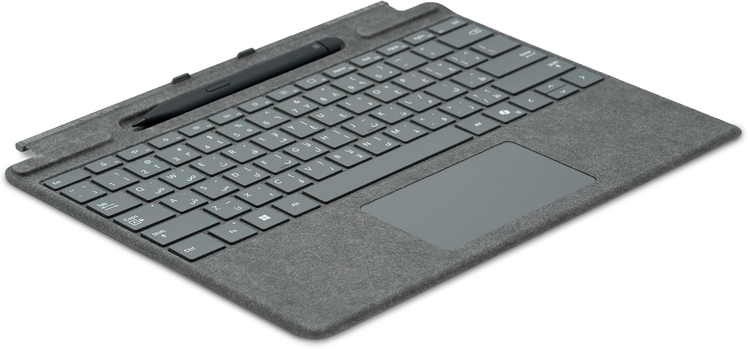 لوحة مفاتيح Microsoft Surface Pro مقاس 13 بوصة مع مساحة لتخزين القلم، بلاتيني، متوافقة مع Surface Pro (الإصدار الحادي عشر) وSurface Pro 9 أو Surface Pro 8 – إنجليزية/عربية