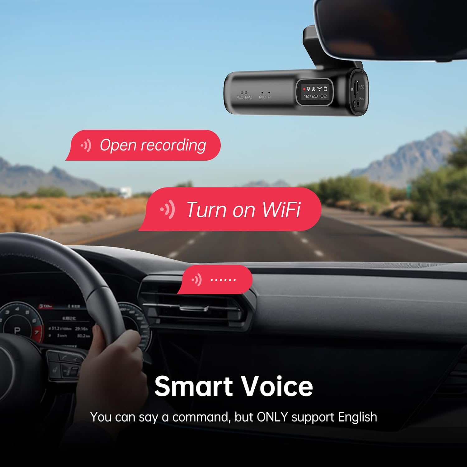 Lingdu D200 2K Dash Cam Front and Rear – Built-in GPS & WiFi, 0.96" LCD Screen, 64GB SD Card Included, Night Vision, Voice Control, Parking Monitor, Loop Recording, G-Sensor