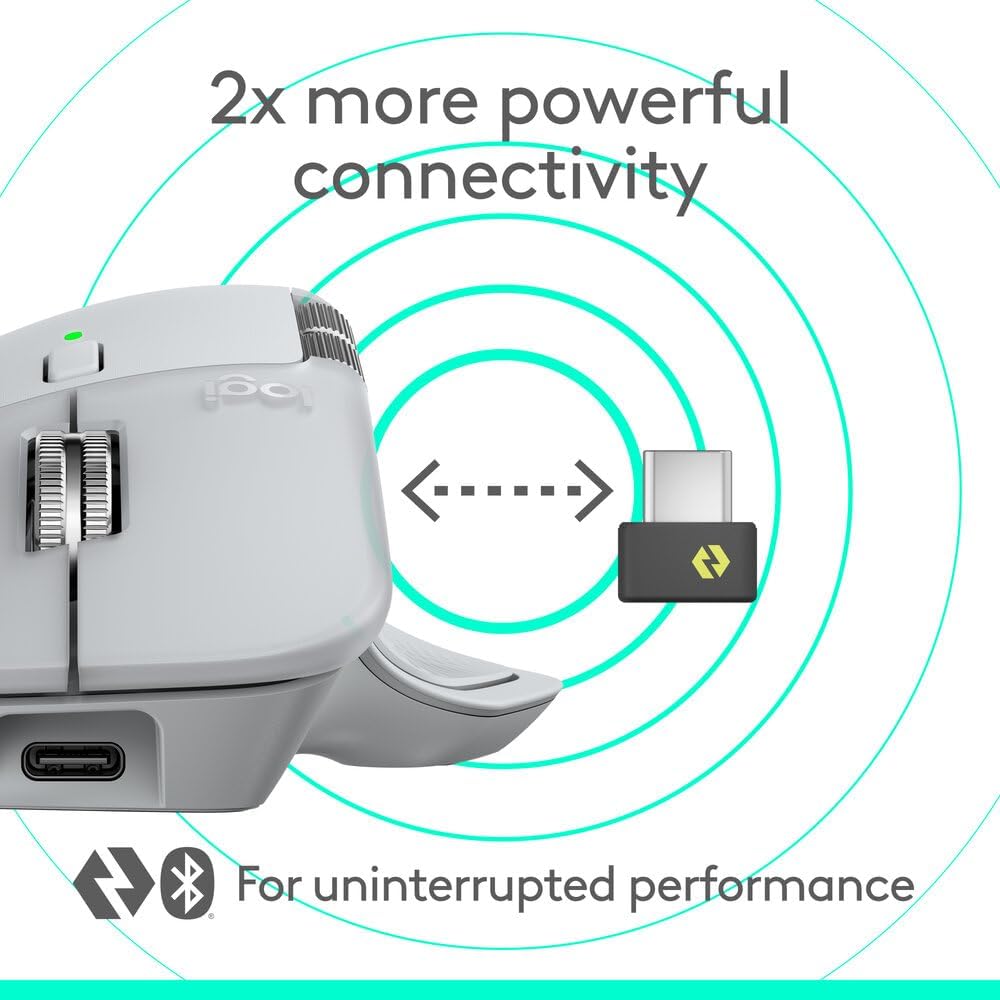 ماوس Logitech MX Master 4 اللاسلكي المتطور، ردود فعل لمسية قابلة للتخصيص، اختصارات حلقة الإجراءات، مستشعر Darkfield بدقة 8,000 نقطة لكل بوصة، تمرير MagSpeed، Bluetooth وLogi Bolt، رمادي فاتح