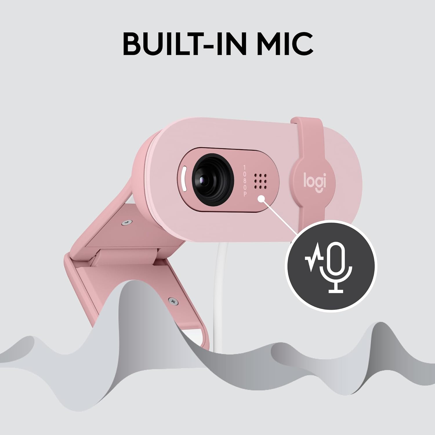 Logitech Brio 100 Full HD 1080p Webcam, Auto-Light Balance, Built-in Mic, Privacy Shutter, USB-A – Rose
