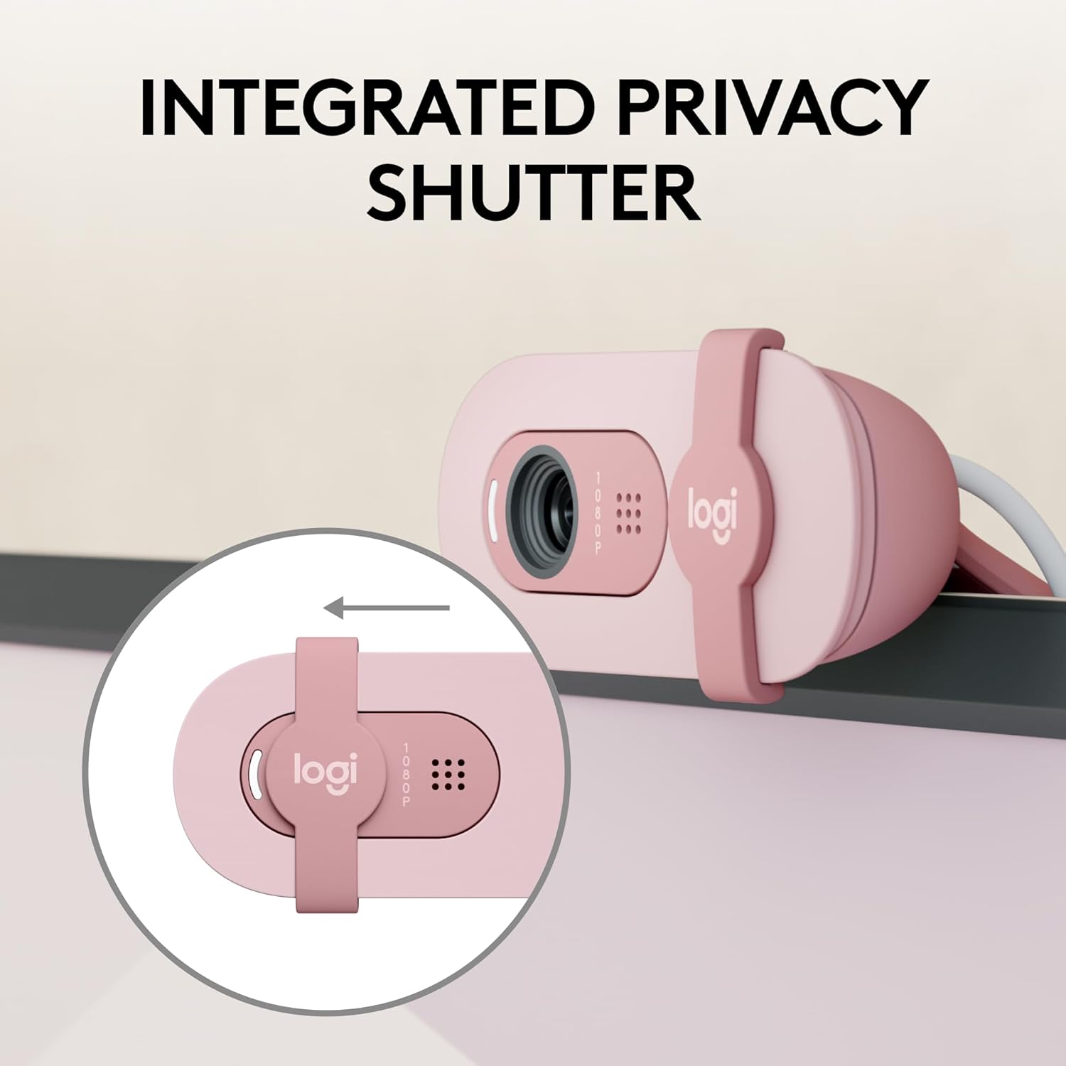 Logitech Brio 100 Full HD 1080p Webcam, Auto-Light Balance, Built-in Mic, Privacy Shutter, USB-A – Rose