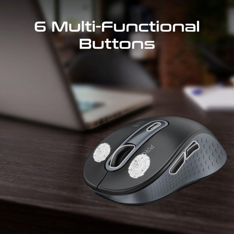 Promate Wireless Mouse, Ergonomic Ambidextrous Wireless Mice with Dual Mode Connectivity, Bluetooth v5.3, 2.4Ghz Transmission, Adjustable 1600DPI, 150H Working Time, Ken