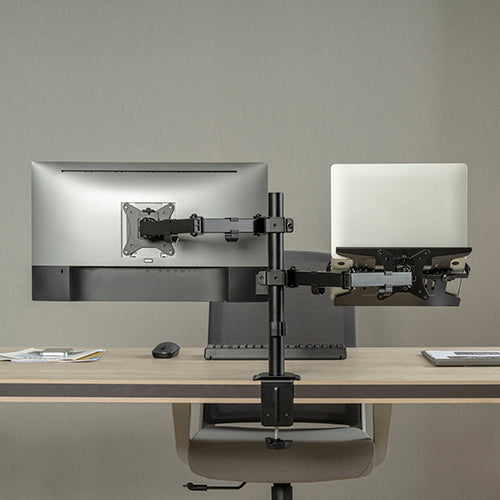 Avetron MA401 Steel Articulating Monitor Arm with Laptop Tray – Supports 17″–32″, 9 kg Load, Full Motion