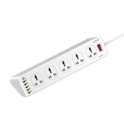 LDNIO SC10610C Power Strip – 10 Universal AC Outlets + 6 USB Ports (1× PD, 2× QC3.0, 3× Auto-ID), 2 m Cable, 2500W Surge Protection
