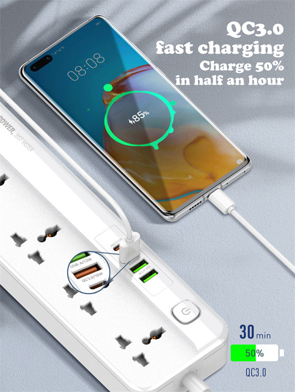 LDNIO SC5415 Power Strip With USB Port and Switch Button Extension Power Socket 2500 W 5 OUTLETS 4 USB PD/QC 3.0 Total 20 W