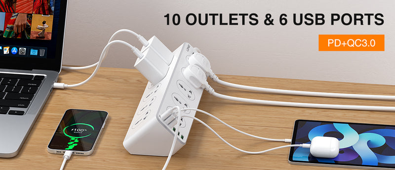 LDNIO SC10610 Power Socket PD 20W Fast Charging Smart Power Strips 10 Universal Standard Charging Power Extension