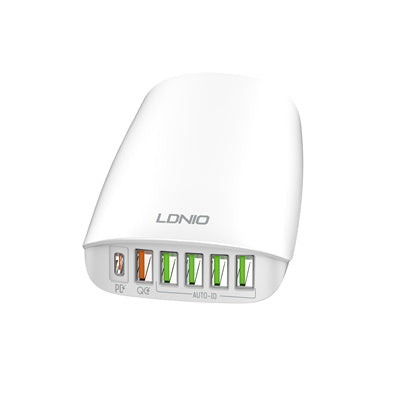 LDNIO PD 65 واط شاحن فائق السرعة 1PD 65 واط + 1 QC3.0 + 4 محول معرف تلقائي يدعم الكمبيوتر المحمول اللوحي شحن شاحن سطح المكتب متعدد المنافذ A6573C